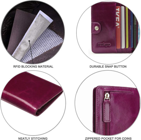 Itslife Women's Rfid Blocking Small Compact Bifold Leather Pocket Wallet Ladies Mini Purse with id Window (Waxed Fuchsia)...